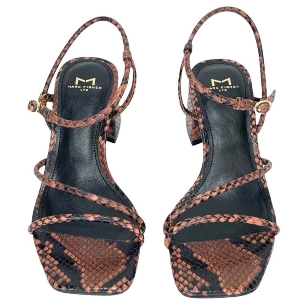 Marc Fisher LTD Womens Sandal 6M Jiny2 Brown Snake Print Block Heel - Picture 5 of 16